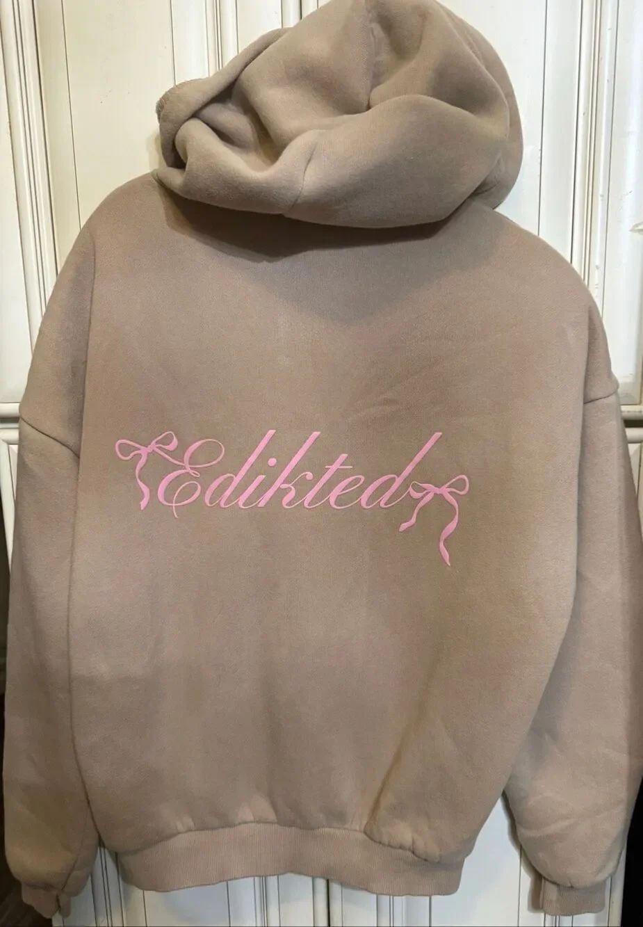 Edikted Youth Fleece Sasha Bow Detail Crew Neck Pullover Hoodie Taupe Size XS